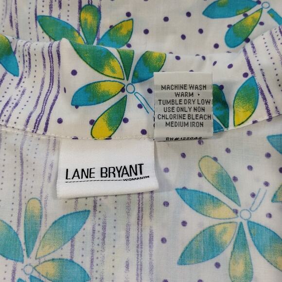 Lane Bryant Blue Green Floral Flowy Midi Button Down Plus Size Summer Dress 34W - Picture 9 of 10